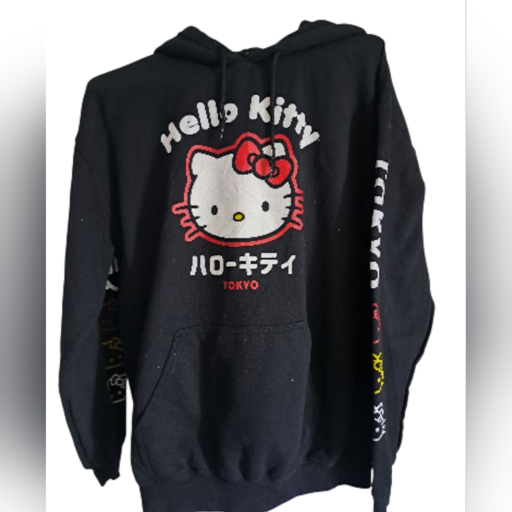 SANRIO HELLO KITTY black hooded sweater cotton blend Y2K ANIME cozy comfort M-L